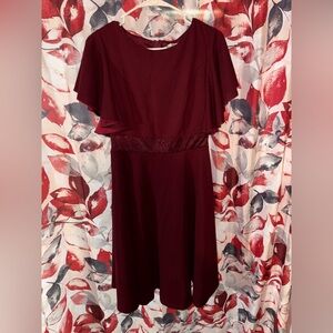 Cape-Sleeve Midi Dress in Burgundy
